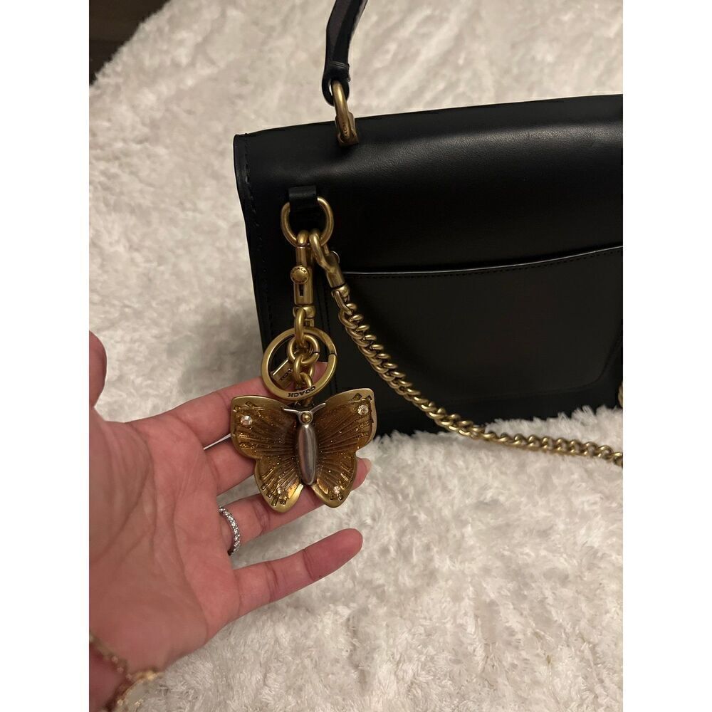 NWOT COACH Black Top Handle Metallic Butterfly Charm Crossbody Bag - Picture 4 of 6